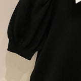 Yipinpay for Women Short Sleeve Sweater Y2k Grunge Graphic T Shirts Fake Two Black Knitted Shirt Femme Crop Top Camisetas Shirt