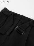 Yipinpay Office Ladies Black Classy Shorts Elegant High Waisted Pleated Hot Pant With Belt Summer Women Wide Leg Shorts 2023