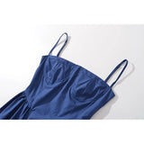 Yipinpay Sexy Women Corset Style Low Waist Midi Sling Dress Vintage Navy Blue Female Party Robe