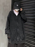 Yipinpay Washed Distressed Hoodies Streetwear Women Grunge Gothic Oversize Long Sleeve Zip Up Hoodie Vintage Couple Cardigan