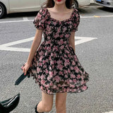 Yipinpay Women's Summer Dress, Puff Short Sleeve Square Neck High Waist A-Line Mini Sweet Dresses