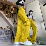 Yipinpay Quality Cargo Pants For Women Korean Fashion Casual Pockets Baggy Trousers Baggy Wide Leg Pant Streetwear Sweatpants Female