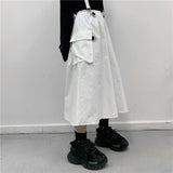 Yipinpay 2023 Spring/Autumn Women Skirt Fashion Japanese Style White/Black Long Skirts with Chain Hip Hop Streetwear Plus Size