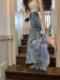 Yipinpay Women Blue Jean Skirt Y2k Clothes Harajuku Korean Girl Casual Chic Fashion Vintage Denim Mermaid Skirt Raw Edge Japanese Fashion