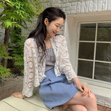 Yipinpay Vintage Lace Hollow Knitted Embroidery Design Short Outerwear Cardigan Sunscreen Clothing Women's Top Thin