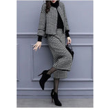 Yipinpay Women's Autumn and Winter Two-piece Pants Houndstooth Woolen Coat Wide-leg Pants Casual Fashion Suit Women's Trend