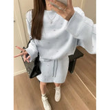 Yipinpay Hot Girl Casual Suit Women's Spring Bubble Bead O-neck Pullover High Waist Wrapped Hip Skirt Two-piece Set Female Clothes