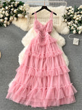 Yipinpay Senior Evening Party Dress Strap Sweet Edible Tree Fungus Sleeveless Fashion Large Swing Mesh Birthday Cake Dress