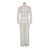 Yipinpay Women's Solid Color Summer Fashion Hand-Knitted Hollow Out Beach Smock Sexy Grid Perspective Two-Piece Set Nightclub Bar Suit