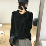 Yipinpay Turtlenck Sweater Women Vertical Pit Stripe Long Sleeve Winter Warm Knitted Pullover Elegant Soft Basic Female Jumper