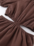 Yipinpay Bohemian Hollow Out Sexy Dress Woman Brown Chic Female Mini Summer Dresses Beach Wear Short Sleeve Backless Vacation