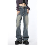 yipinpay Blue High Waist Women Jeans Stars American Fashion Streetwear Wide Leg Jean Female Trouser Straight Baggy Denim Pants
