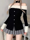 Yipinpay Winter Slim Vintage Black Tops Office Lady Long Sleeve Casual Pullover Elegant Korean Fashion Clothing Woman Button Design