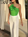Yipinpay 2023 Asymmetric Body Woman Flowers Green Sexy Bodysuit Lingerie For Women Summer Black Backless Bodysuit Vacation Swimwear