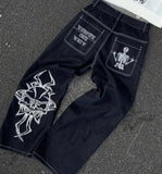 Yipinpay Jeans Harajuku Hip Hop Gothic Embroidery Oversized Baggy Jeans Men Street Fashion Hot Pants Unisex Casual Joker Jeans Men 0406