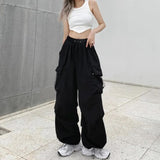 Yipinpay New Spring Drawstring Leg Casual Pants Women's Y2K American Street Loose Slim Straight Wide-Leg Pants Couple Tooling Pants