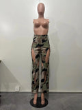 Yipinpay street casual digital printed Cargo straight-leg pants women fashion Street hipster hollow camouflage trousers