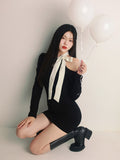 Yipinpay Bodycon Knitted Dress Woman Elegant Black Y2k Mini Dress Party Slim One Piece Dress Korean Fashion Casual Chic 2023 Autumn