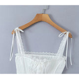Yipinpay Sweet Lace Trim White Slim Camis Sexy Women Cotton Tank Top Summer Bow Front Button Crop Top