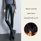 Yipinpay Autumn Winter Women's Pants Leather Leggings Female Warm High Waist Push Up Fleece PU Pants Black Tights Sexy Free Shipping