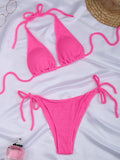 Yipinpay Bikinis 2023 Sexy Women Swimsuit Solid Swimwear Female Bandage Brazilian Thong Bather Bikini Set Bathing Suit