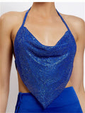 Yipinpay Sparkly Rhinestones Glitters Halter Crop Tank Tops Sexy Women Backless Chains Linked Sleeveless Vest Tops for Club Party