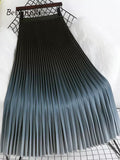 Yipinpay Woman's Spring Autumn Pleated Skirt Casual Korean Fashion Gradient Streetwear Skirts for Women Vintage Long Midi Skirt