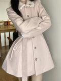 Yipinpay Hot Girl Pink Medium Length Woolen Coat for Women's Autumn and Winter Slim Fit Lace-up Woolen Coat Fashion Female Clothes