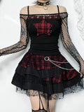Yipinpay Y2k E-girl Vintage Camis Women Mall Gothic Cyber Punk Emo Alt Grunge Hotsweet Plaid Pentagram Patchwork Crop Tank Tops