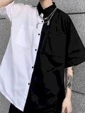 Yipinpay gothic patchwork women blouses black and white shirts bf women clothes vintage summer tops shirt big size couple blouse