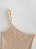 Yipinpay Asymmetrical Knit Top Female Beaded Beige Crop Top Women Off Shoulder Sexy Tops Woman Summer Backless Streetwear Y2k Tops
