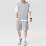 Yipinpay Summer Men's Tracksuit Waffle Fabric Breathable Casual T-Shirt and Shorts Fashion Half Sleeve Two Piece Set for Unisex