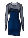 yipinpay Long Sleeve Dress Women Bodycon Mini Dress Double Layers Patchwork Short Dress Autumn Club Outfits Streetwear Sheer Dress