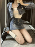 Yipinpay Denim Suit Woman Slim Casual Short Cardigan + Sexy Bodycon Y2k Mini Skirt Elegant Korean Fashion Set 2024 Spring Chic