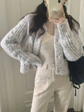 Yipinpay Knit Cardigan Women Colorful Dot Autumn Winter Loose O Neck Single Breasted Cropped Sweater Outwear Female Fashion Tops