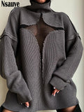 yipinpay Y2K Pullover Knitted Oversized Jumper Tops Hollow Out Patchwork Long Sleeve Turtleneck Winter 2023 Sweater Casual Tops 0407