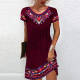 Yipinpay Vintage Elegant Ethnic Dress for Women 2024 Summer Loose Bohemian Beach Midi Dress Casual Female Clothing Pullover Skirt