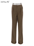 Yipinpay Patchwork Women Baggy Pants Spring 2023 Pleated Classy Black Trousers Streetwear Contrast Mid Waist Loose Pants Lady