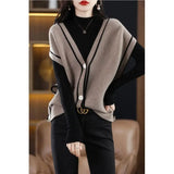 Yipinpay and Winter V-neck Knitted Cardigan Vest Women Contrast Color Loose and Versatile Sleeveless Tank Top Sweetheart Vest