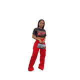 Yipinpay Spring Summer Cargo Trouser Casual Streetwear Satin Stretch High Waist Pant With Pocket Women Wide Leg Flare Pants