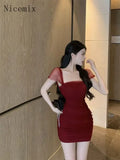 Yipinpay Mesh Spliced Folded Suspended Dresses for Women Spring/Summer Sexy Hip Wrap Slim Fit Sleeveless Spicy Girl Short Dress