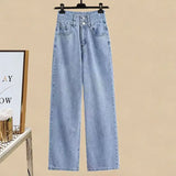 Yipinpay Spring/Summer New Matching Set Women's Casual Stripe Sunscreen Shirt+Vest+Jeans Three Piece Korean Elegant Denim Pants Set