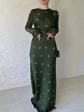 Yipinpay Fashion High Waist Long Dress Ladies Long Sleeve Slim Ruffled Patchwork Elegant Party Dress Printed Casual Maxi Dress 2024