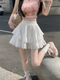 Yipinpay Mini Skirts Women Lace Patchwork Summer 2024 New Stretch High Waist Puffy Pettiskirt Solid Sweet Elegant Skirt Female