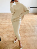 Yipinpay Knitted 2 Piece Outfit Set Casual Long Sleeve Sweater Top And Pencil Long Skirts Elegant Autumn Two Piece Sweater Sets