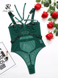 Yipinpay Sexy Hollow Out Playsuits Female Strap Transparent Thin Slim Jumpsuits 2024 Summer Mesh Lace Halter Club Bodysuits