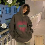 yipinpay Women's Grey Fashion Letter Printing Baggy Pullover Pocket Fleece Thicken Sweatshirt Lazy Casual Raglan Sleeves Hoodie Winter