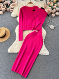 Yipinpay Winter Fashion Knitted Suits Women Slim Knit Vest+Elastic Long Skirt+Warm Cardigans 2024 OL Sweater Three Pieces Sets