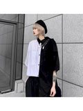 Yipinpay gothic patchwork women blouses black and white shirts bf women clothes vintage summer tops shirt big size couple blouse