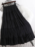 yipinpay 2023 Summer Long Skirt Women Simple Casual Lace Patchwork Pleated High Waist Midi Skirts A-line Swing Faldas Jupe Pink